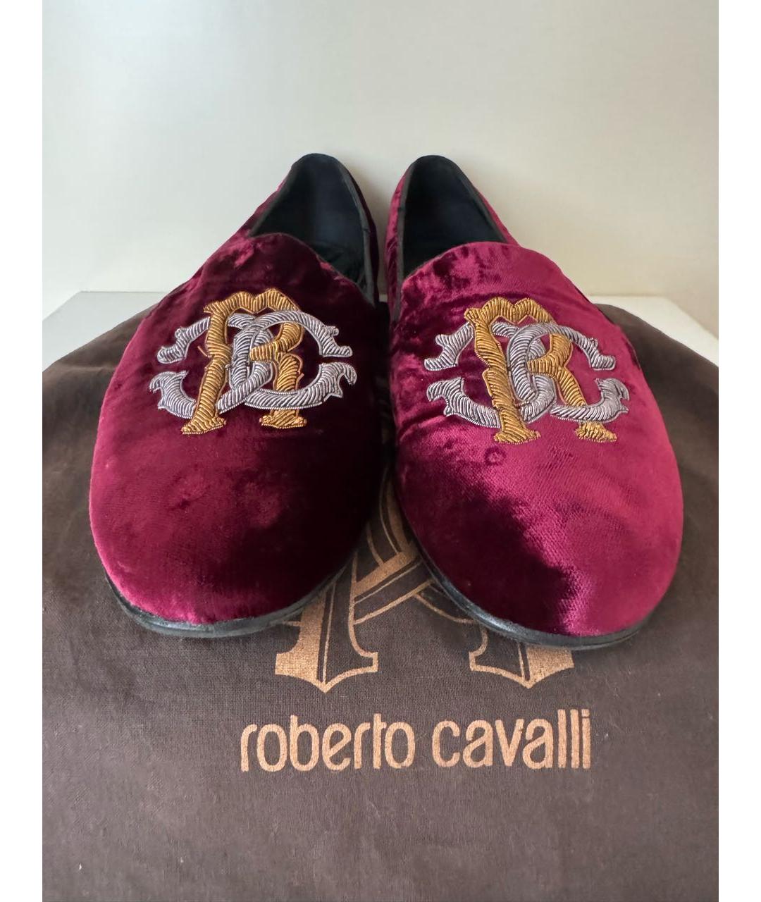 ROBERTO CAVALLI Бордовые бархатные лоферы, фото 5