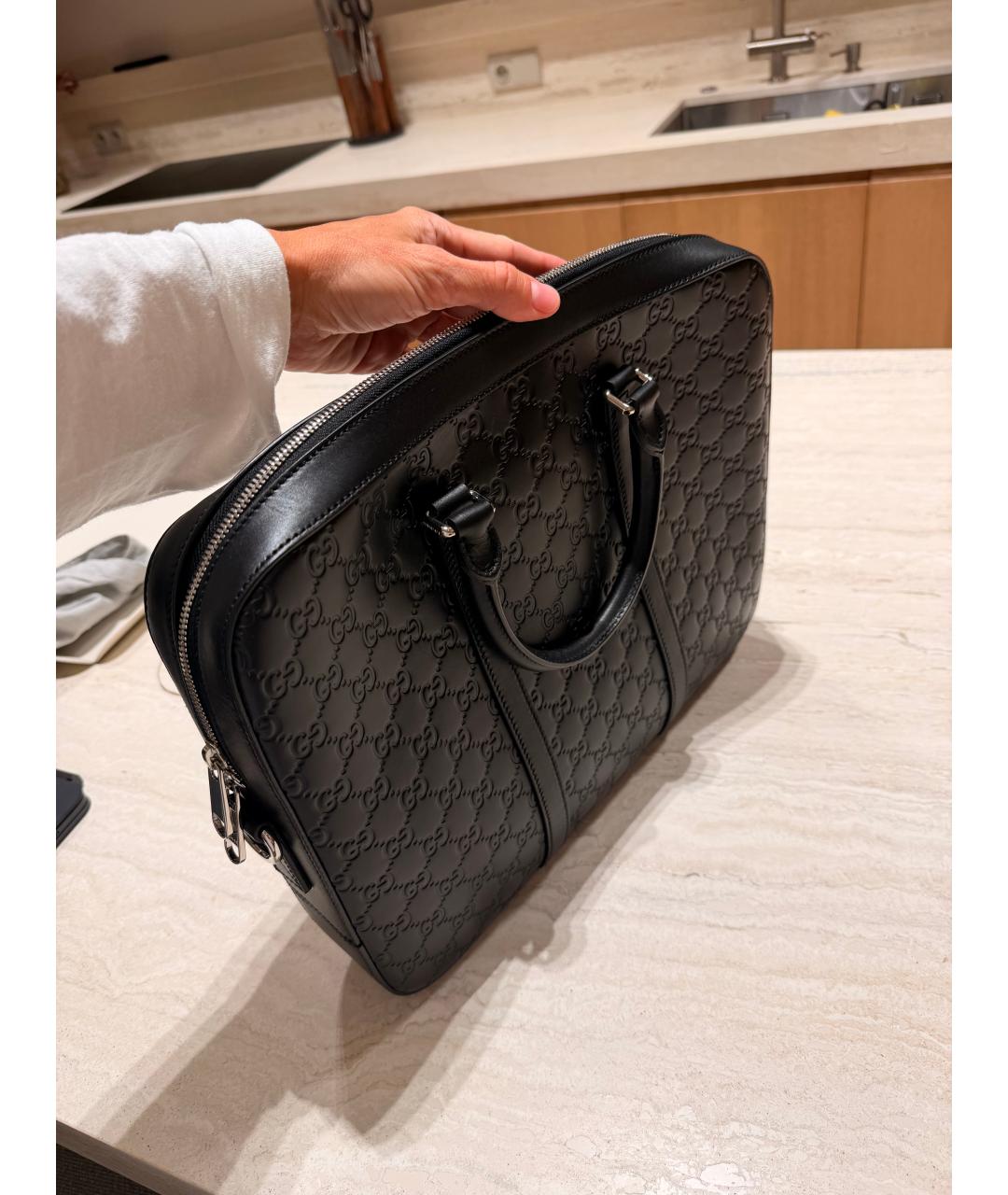 GUCCI Черный кожаный портфель, фото 2