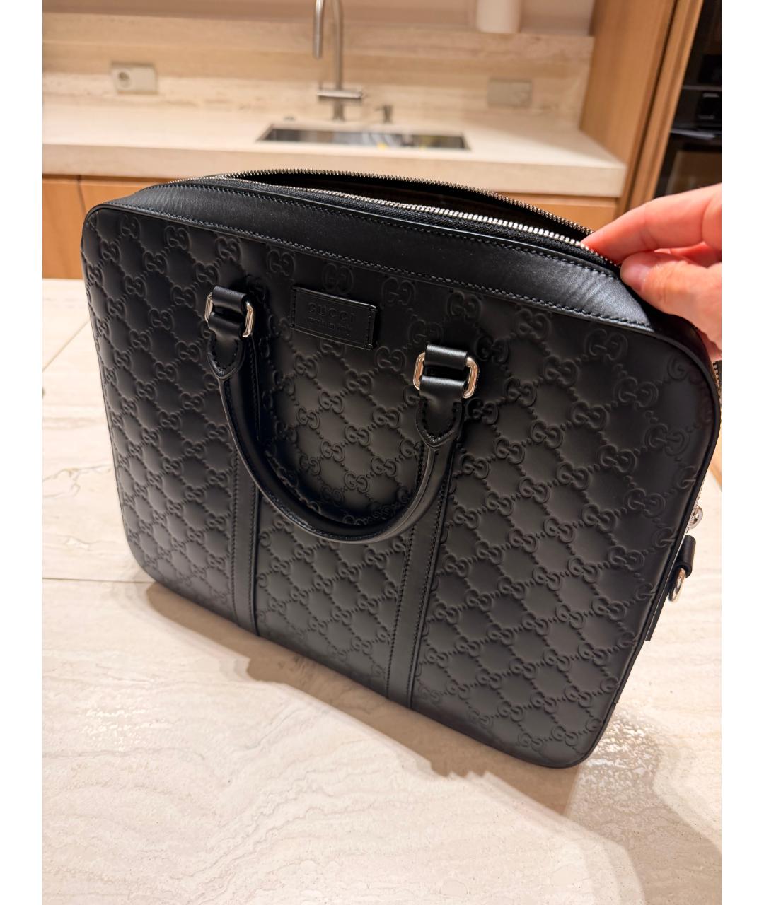 GUCCI Черный кожаный портфель, фото 3