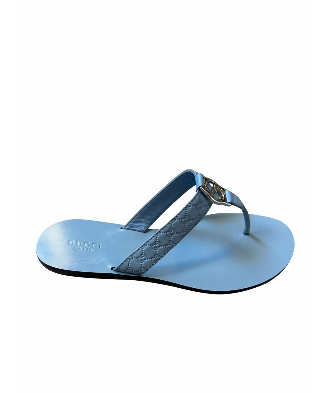 GUCCI Голубые кожаные шлепанцы, фото 1