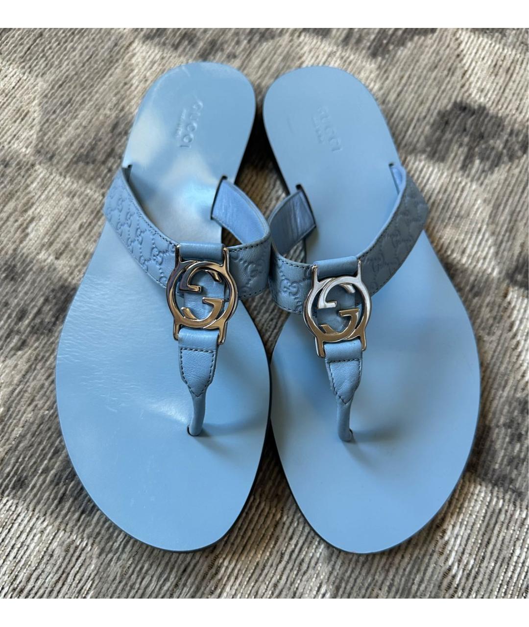 GUCCI Голубые кожаные шлепанцы, фото 2