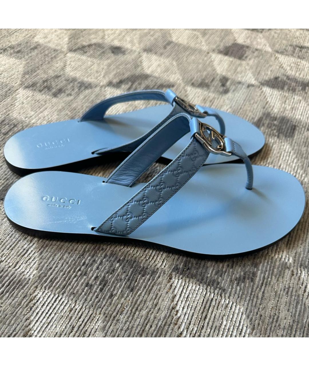 GUCCI Голубые кожаные шлепанцы, фото 9