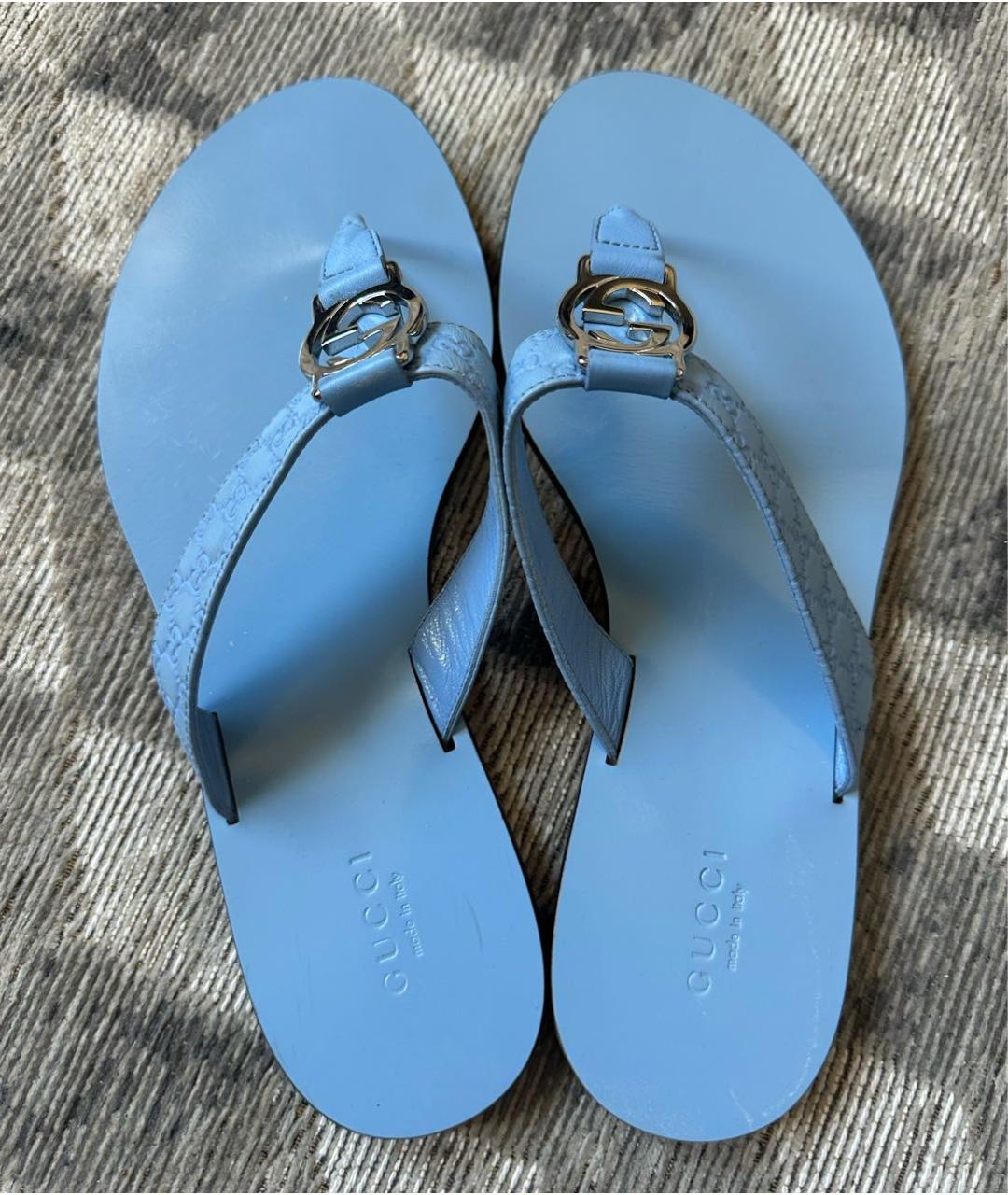 GUCCI Голубые кожаные шлепанцы, фото 3