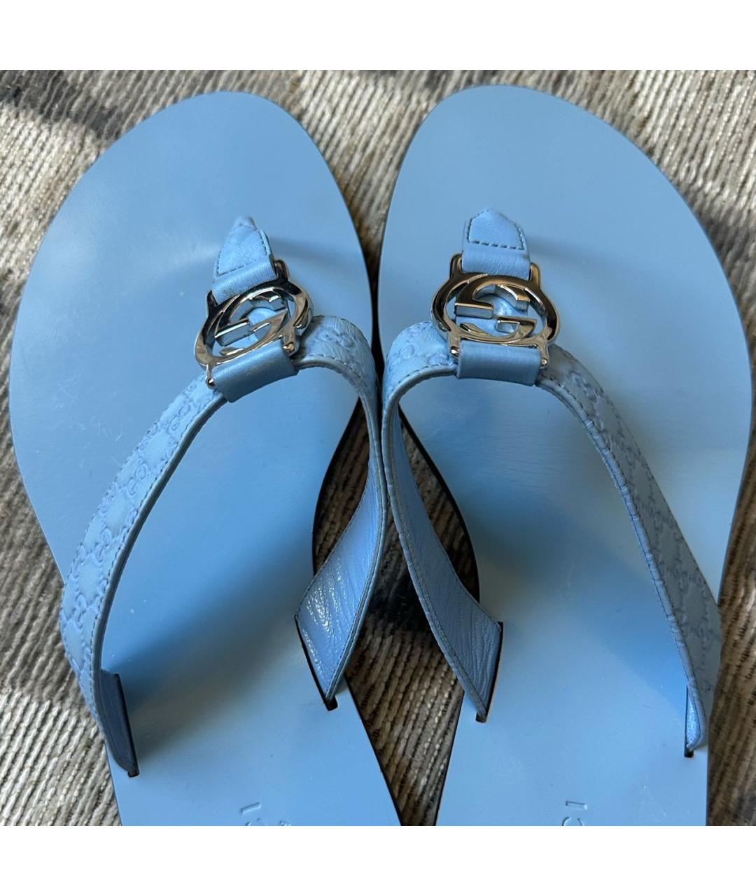 GUCCI Голубые кожаные шлепанцы, фото 8
