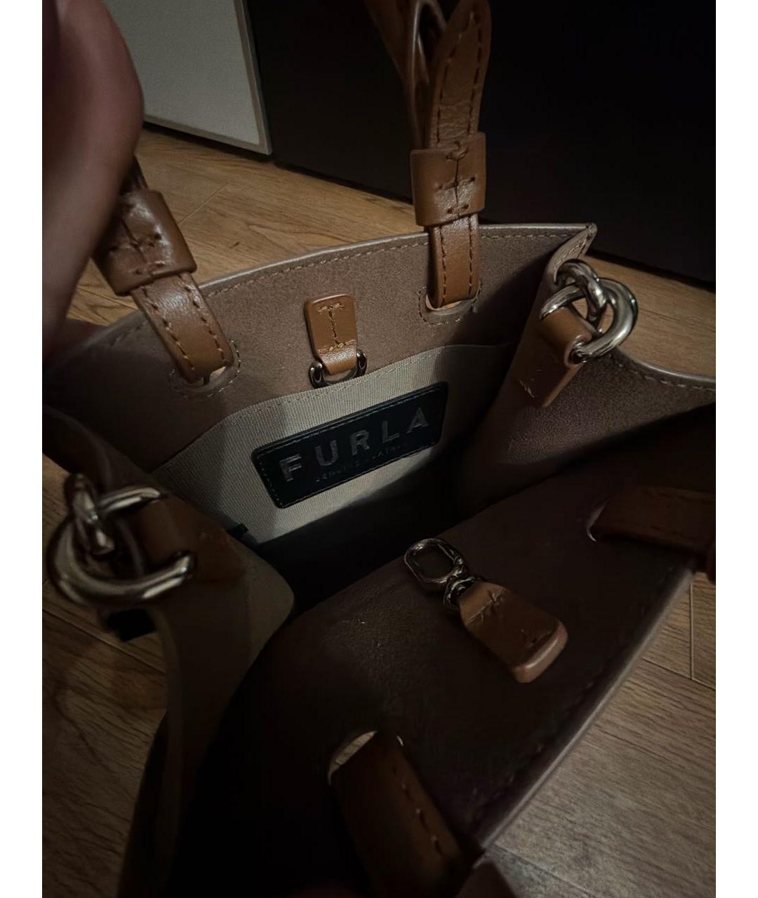 FURLA Бежевая кожаная сумка через плечо, фото 5