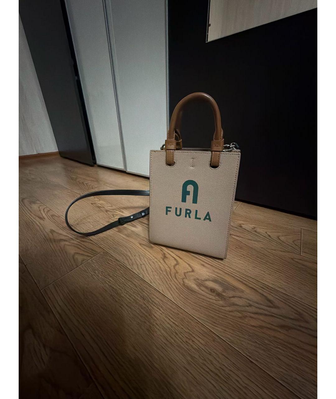 FURLA Бежевая кожаная сумка через плечо, фото 2