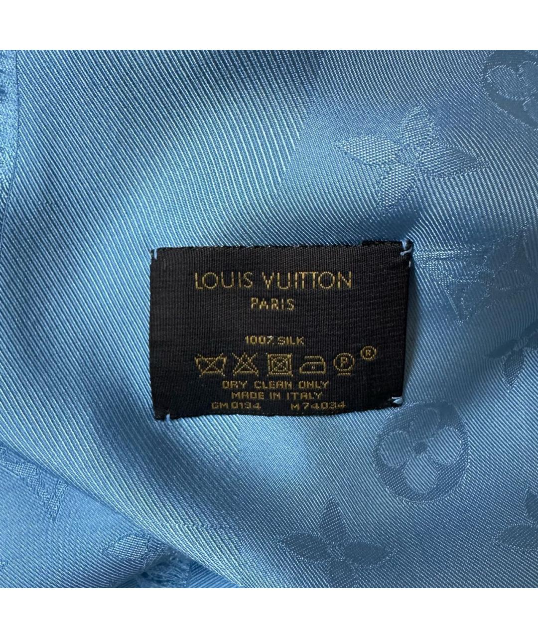 LOUIS VUITTON Голубой шелковый платок, фото 3