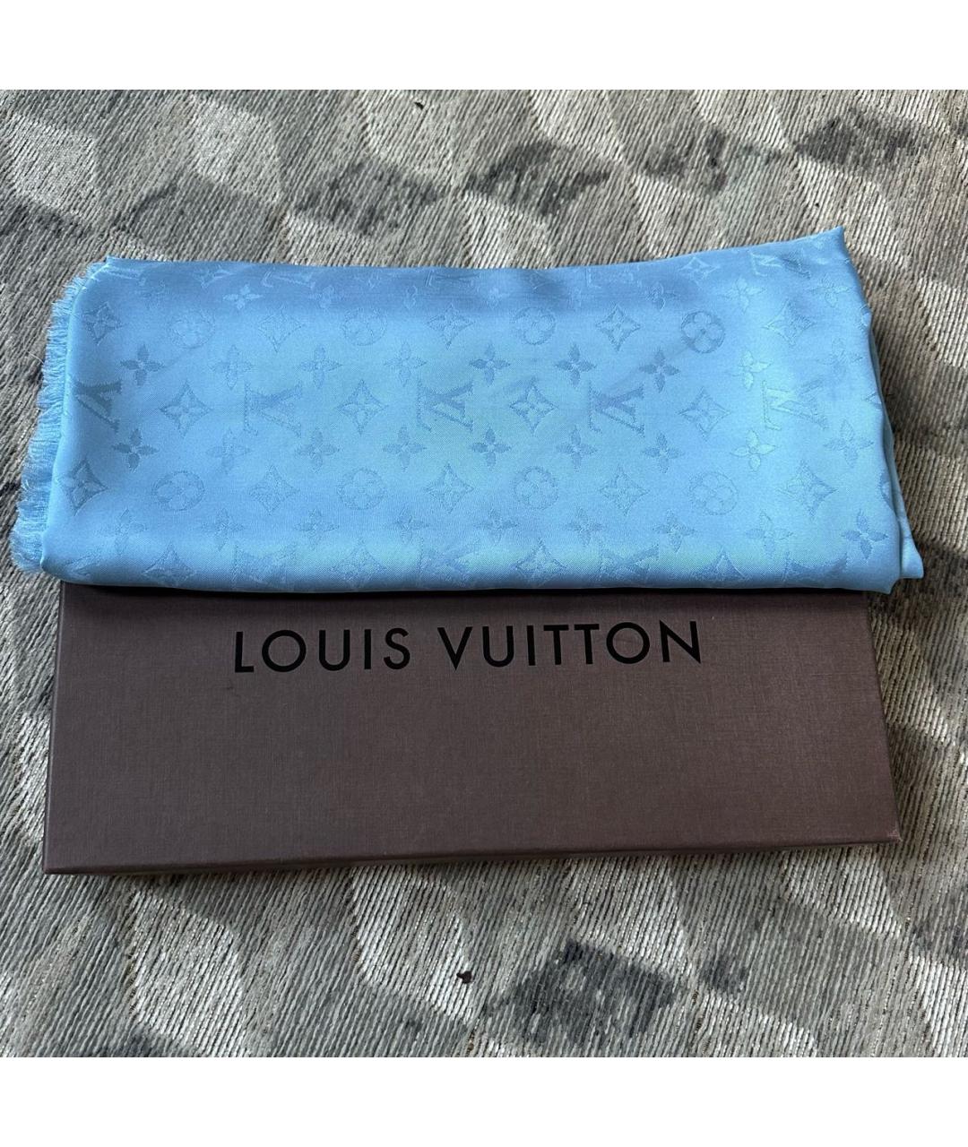 LOUIS VUITTON Голубой шелковый платок, фото 5