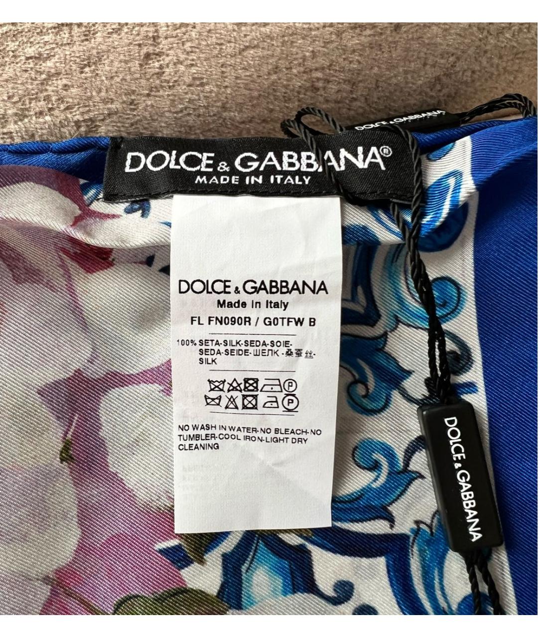 DOLCE&GABBANA Синий шелковый платок, фото 3
