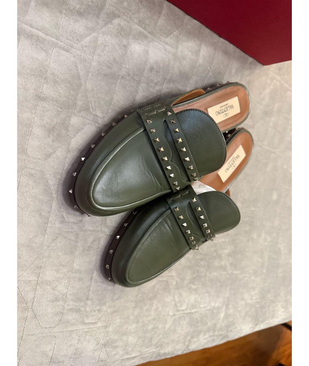 VALENTINO Хаки кожаные мюли, фото 3