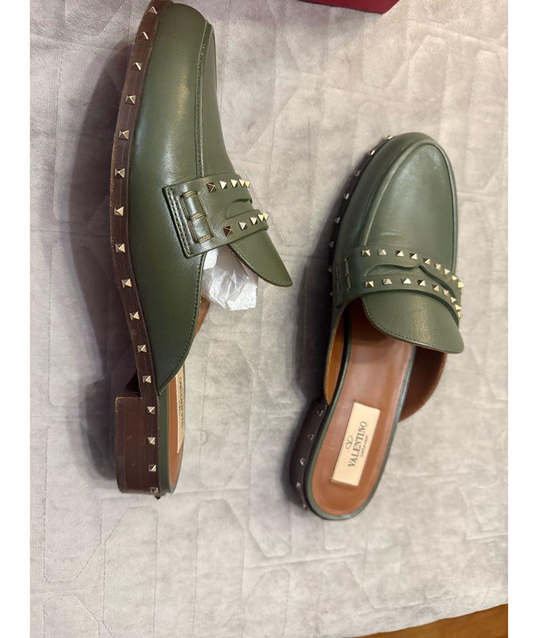 VALENTINO Хаки кожаные мюли, фото 5