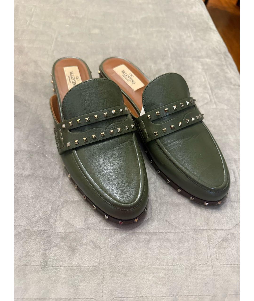 VALENTINO Хаки кожаные мюли, фото 2