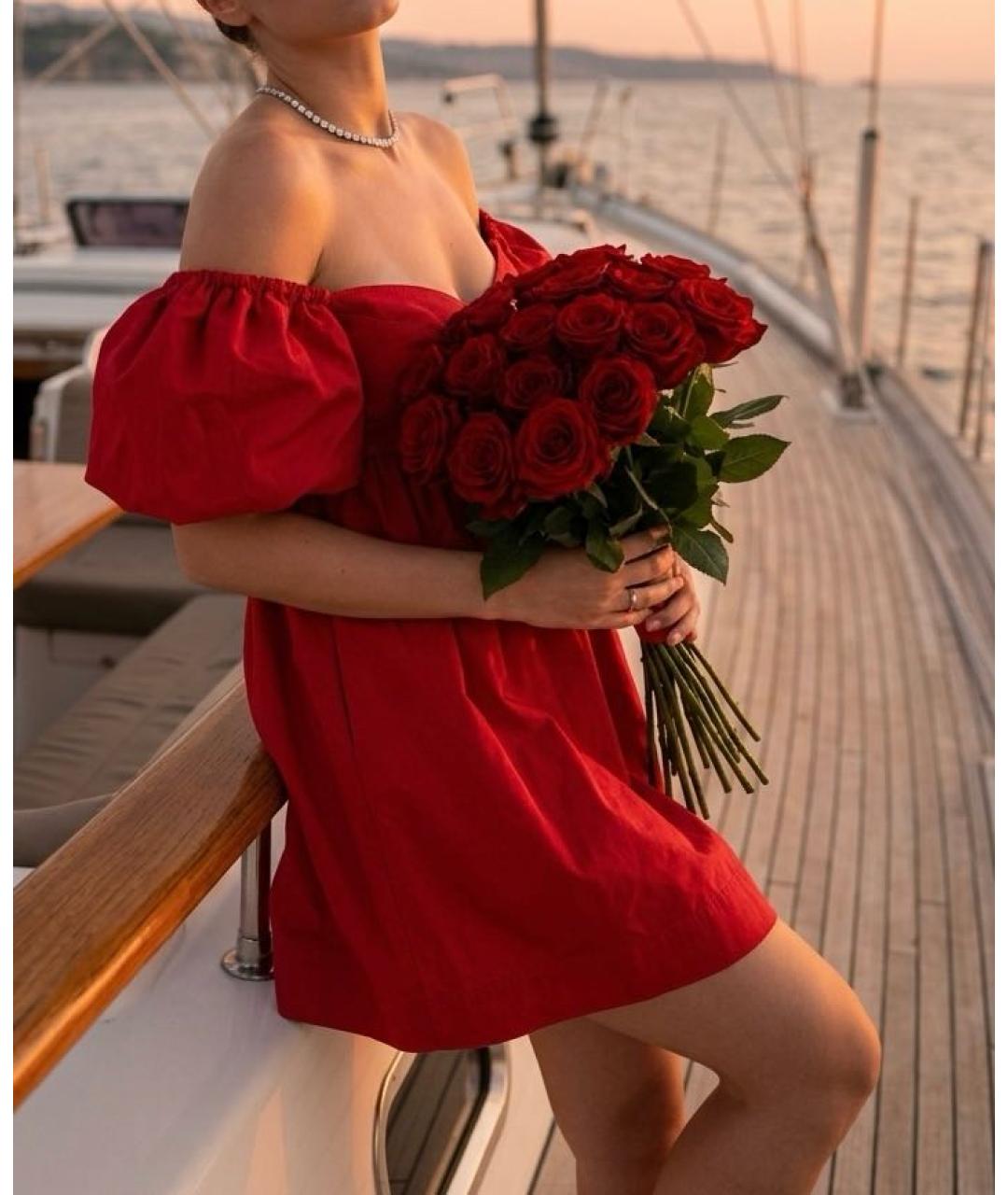 PINKO Красное хлопковое коктейльное платье, фото 5