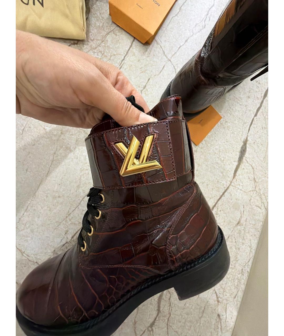 LOUIS VUITTON Бордовые кожаные ботинки, фото 6