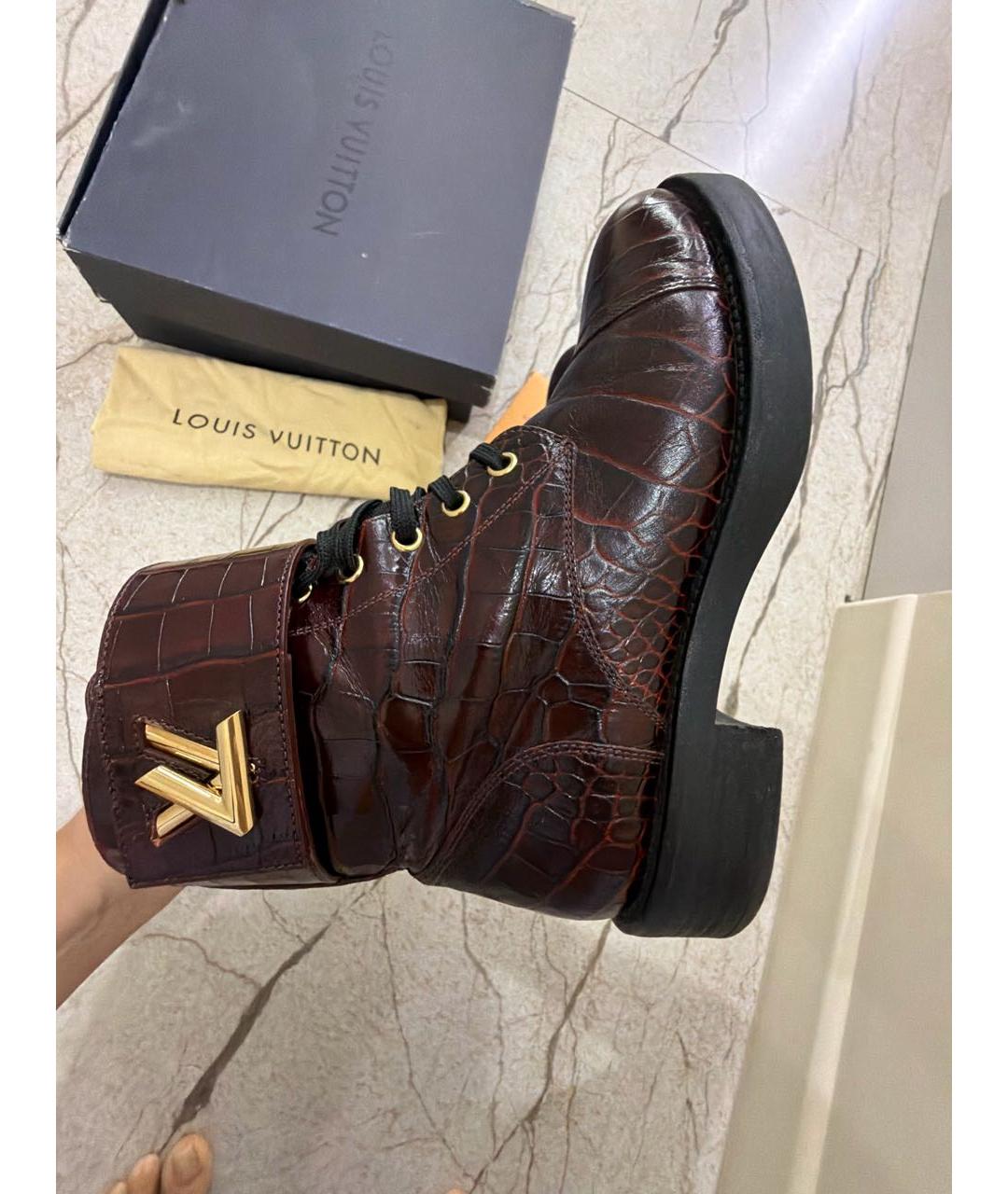 LOUIS VUITTON Бордовые кожаные ботинки, фото 7