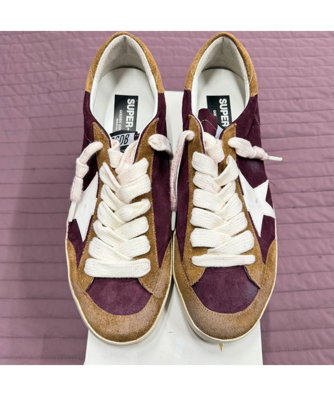 GOLDEN GOOSE Бордовые замшевые низкие кроссовки / кеды, фото 4