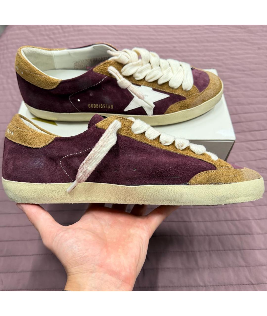GOLDEN GOOSE Бордовые замшевые низкие кроссовки / кеды, фото 3