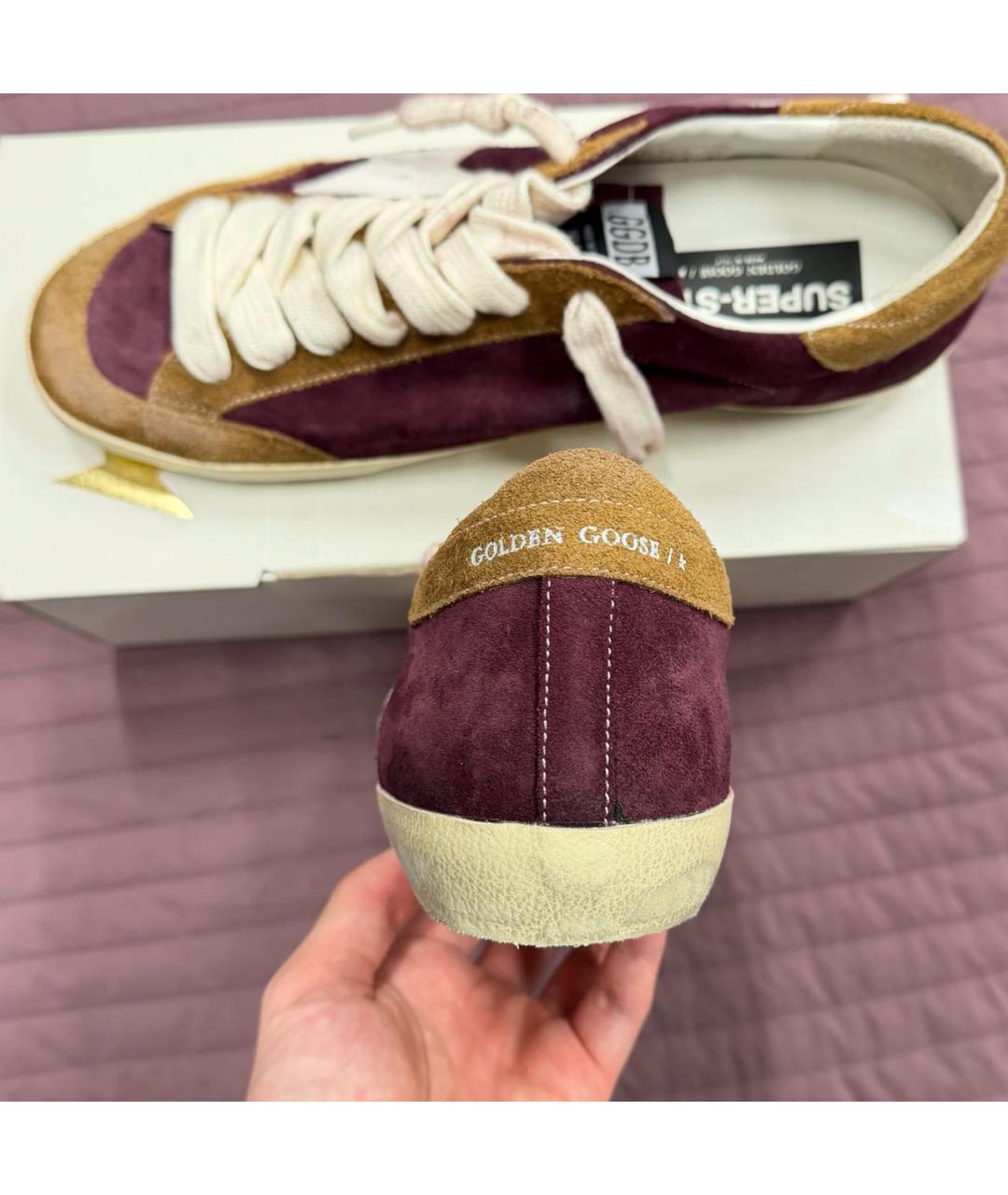 GOLDEN GOOSE Бордовые замшевые низкие кроссовки / кеды, фото 6