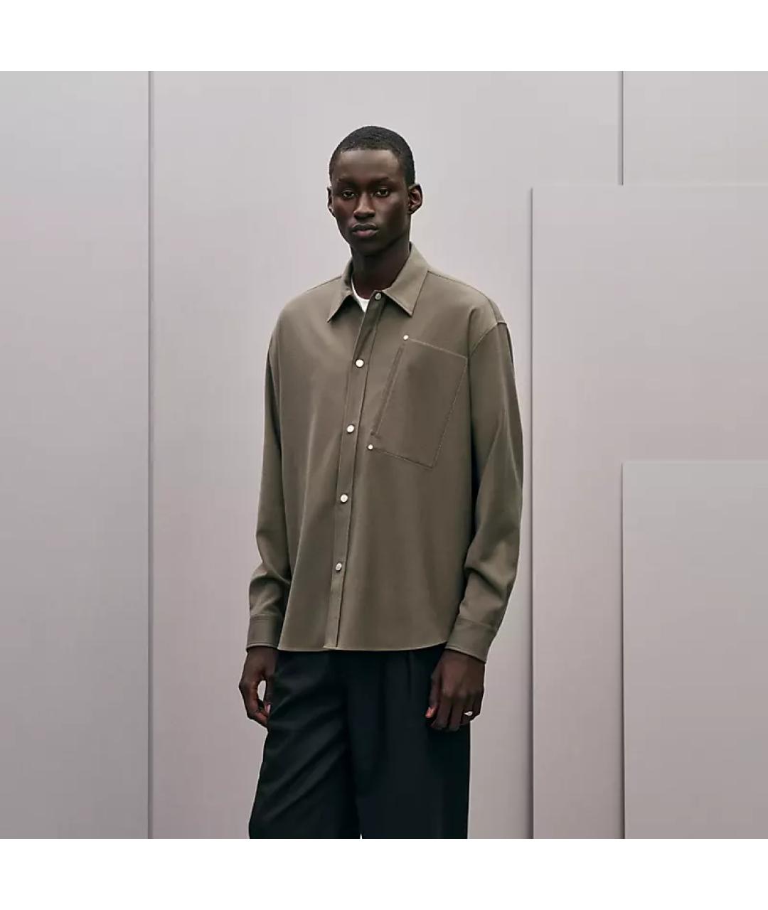 HERMES Коричневая шерстяная кэжуал рубашка, фото 7