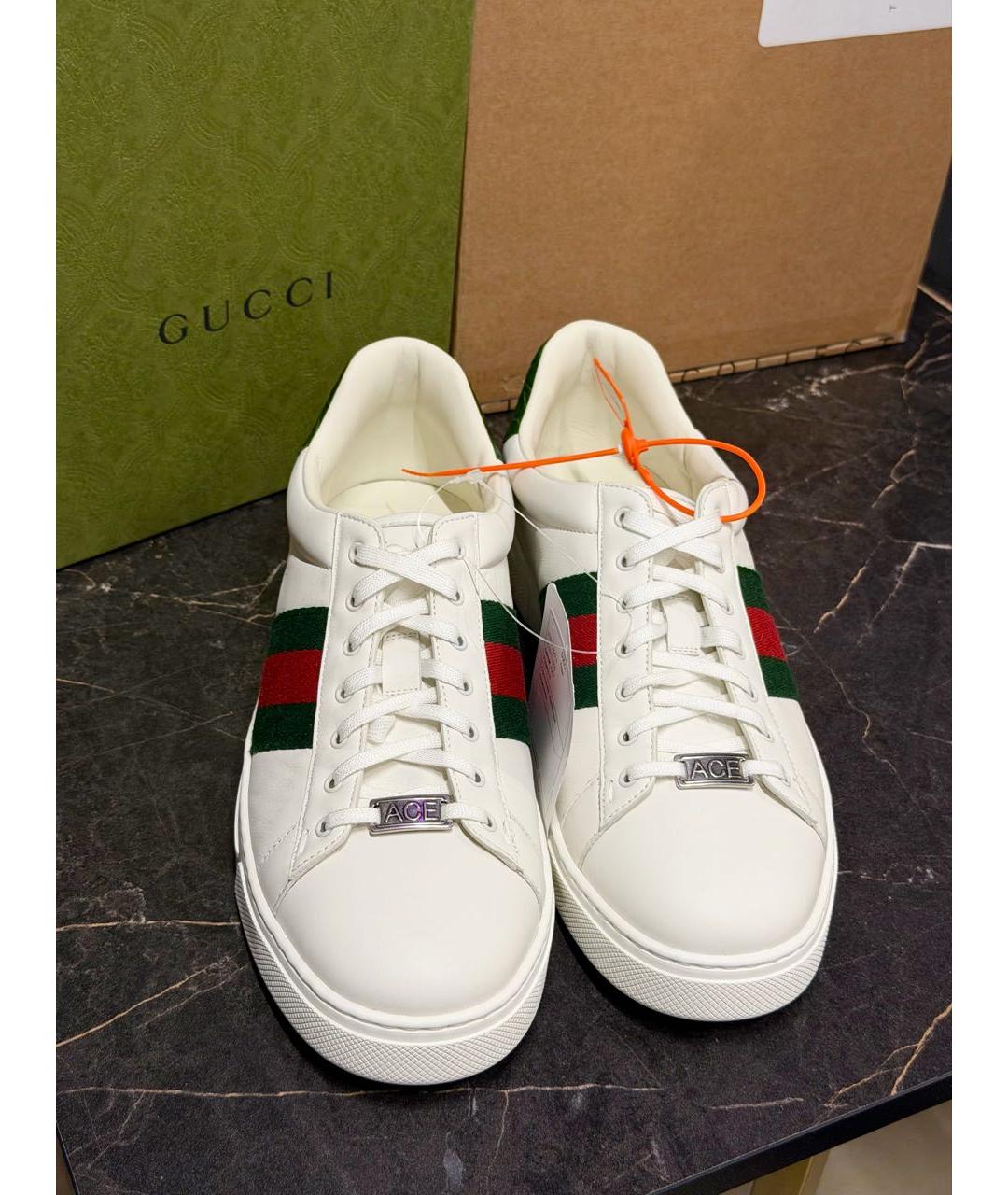GUCCI Белые кожаные низкие кроссовки / кеды, фото 4