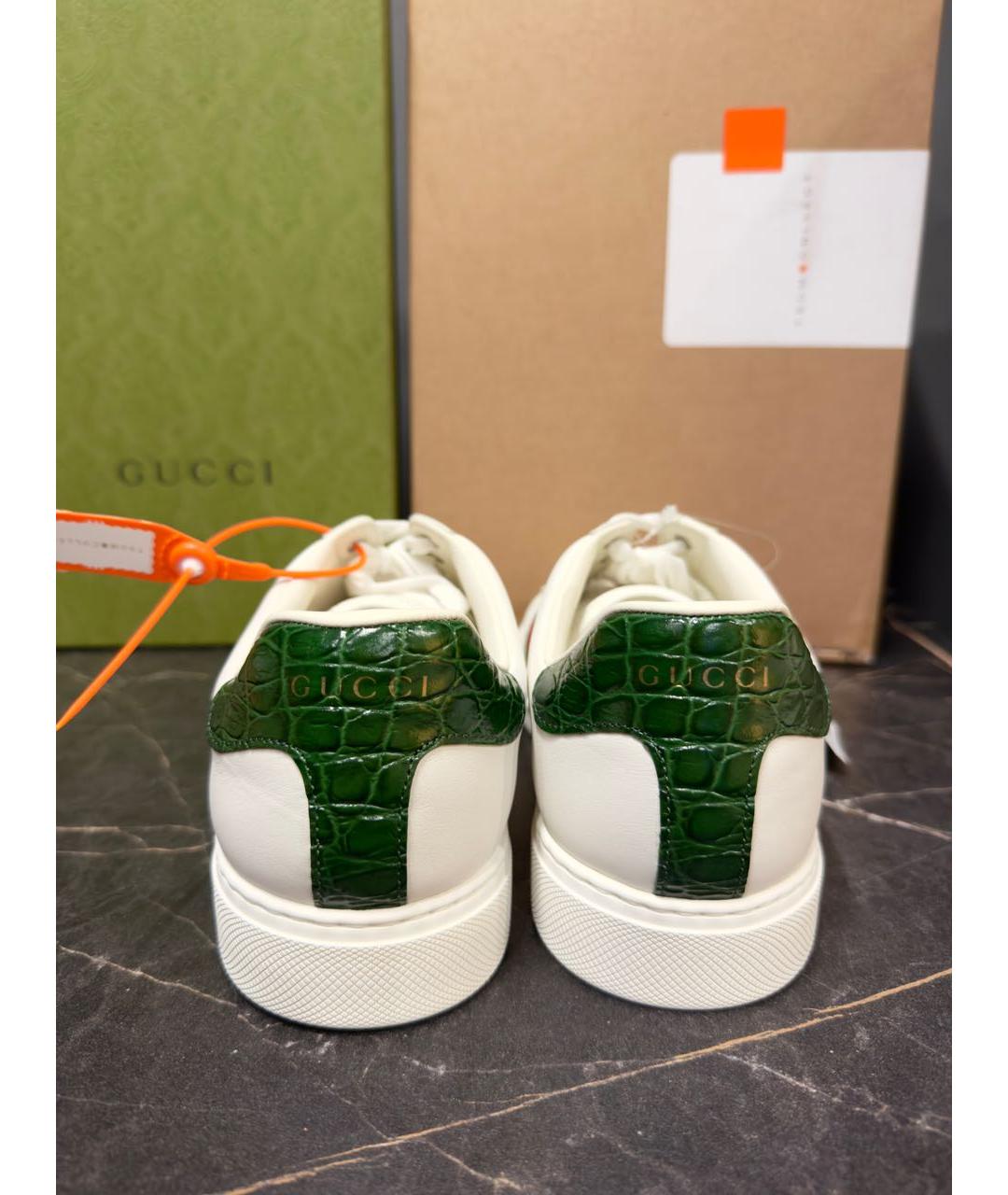 GUCCI Белые кожаные низкие кроссовки / кеды, фото 3