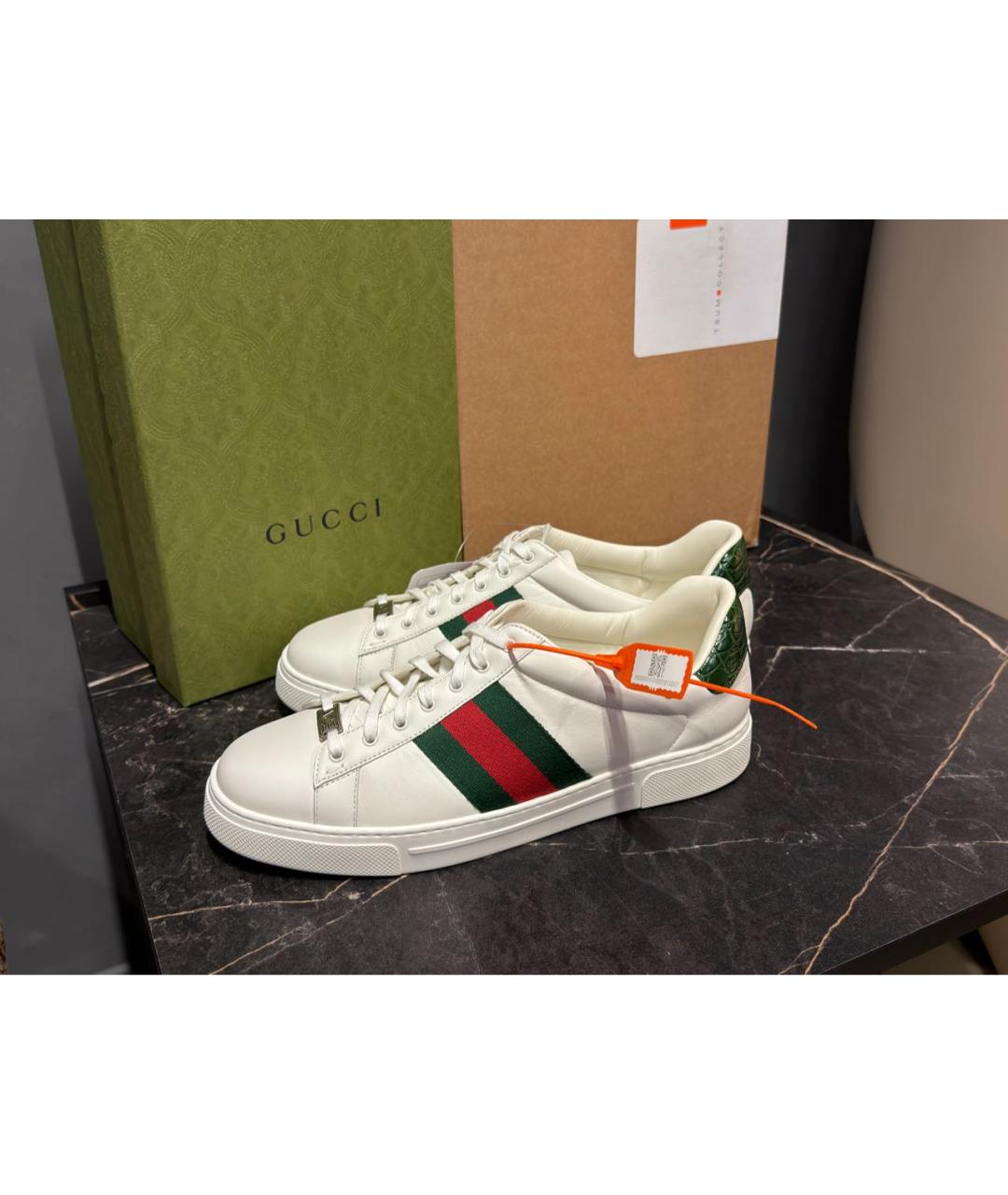GUCCI Белые кожаные низкие кроссовки / кеды, фото 8