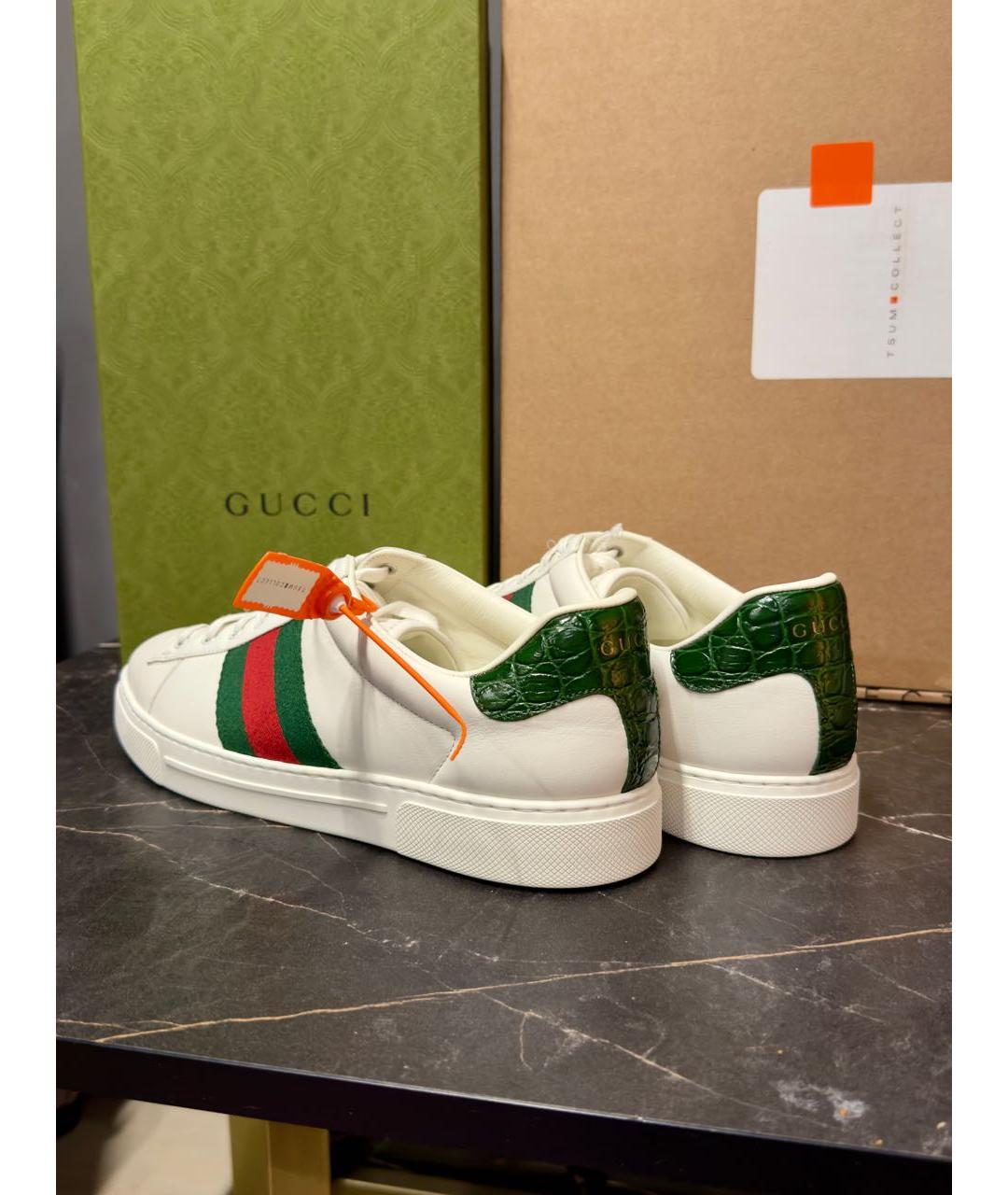GUCCI Белые кожаные низкие кроссовки / кеды, фото 2