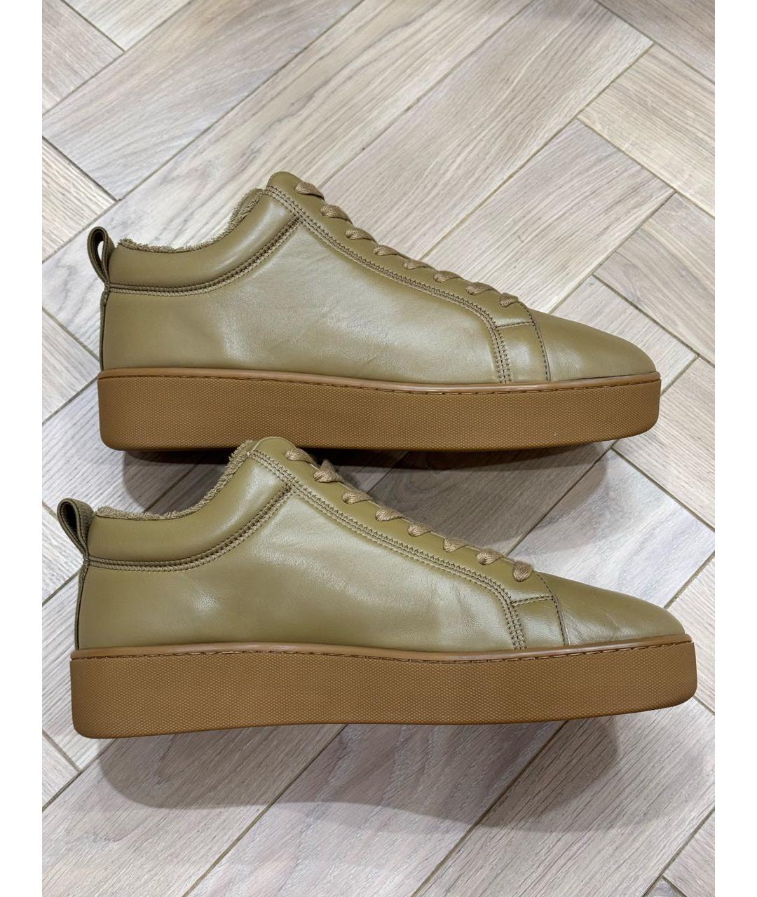 BOTTEGA VENETA Хаки кожаные высокие кроссовки / кеды, фото 5