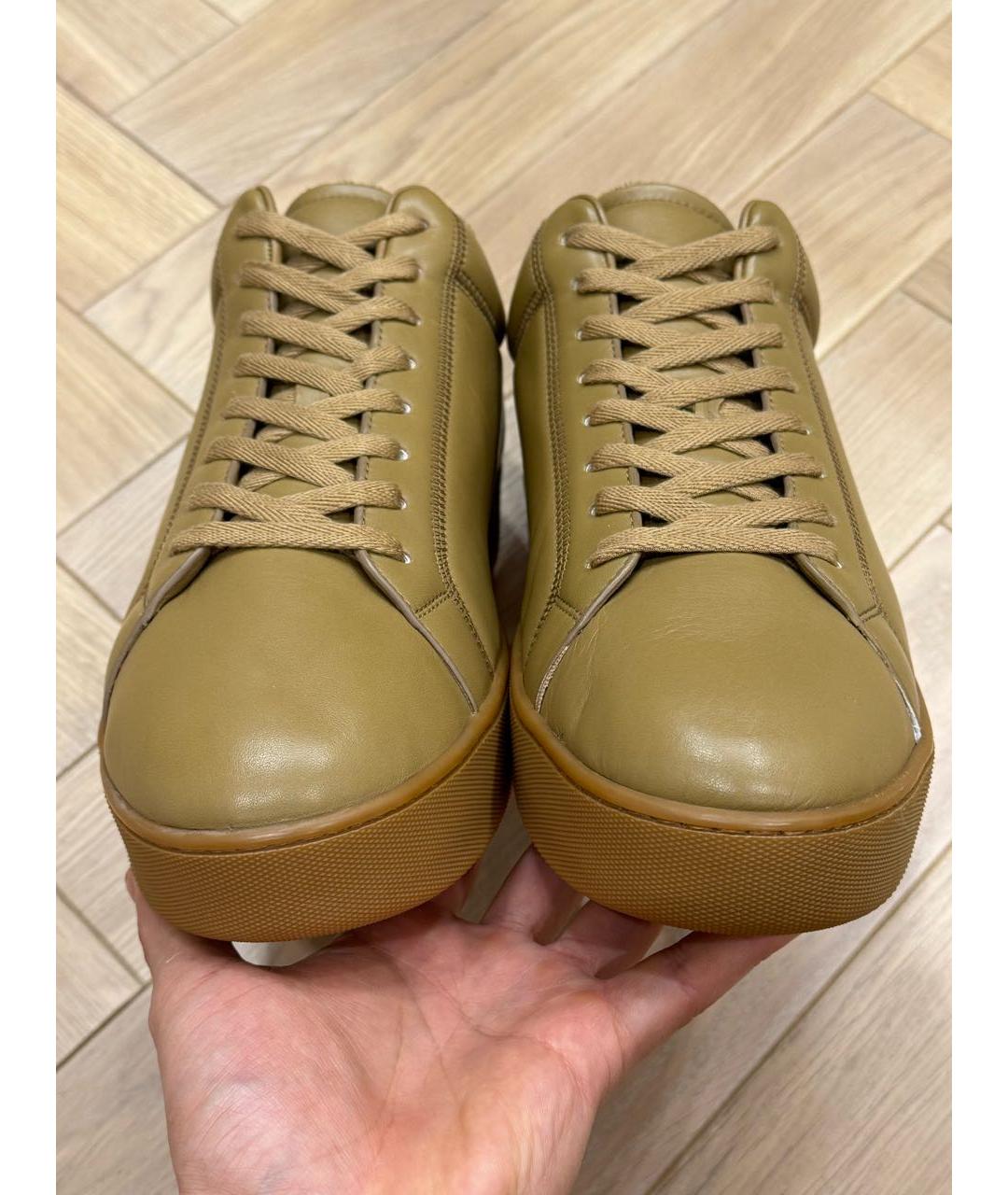 BOTTEGA VENETA Хаки кожаные высокие кроссовки / кеды, фото 2