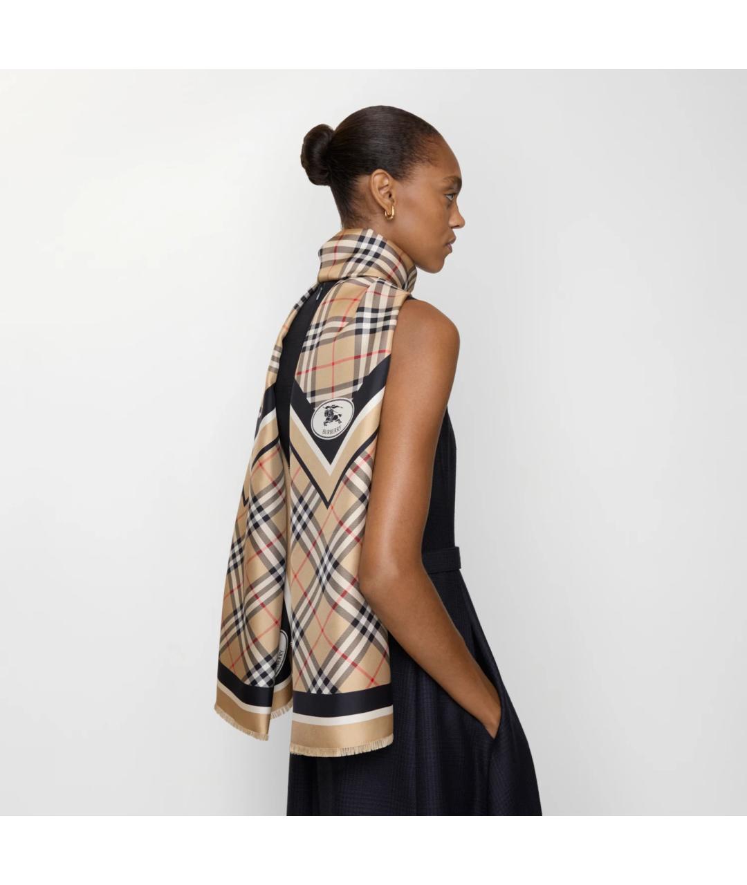 BURBERRY Бежевый шелковый шарф, фото 4