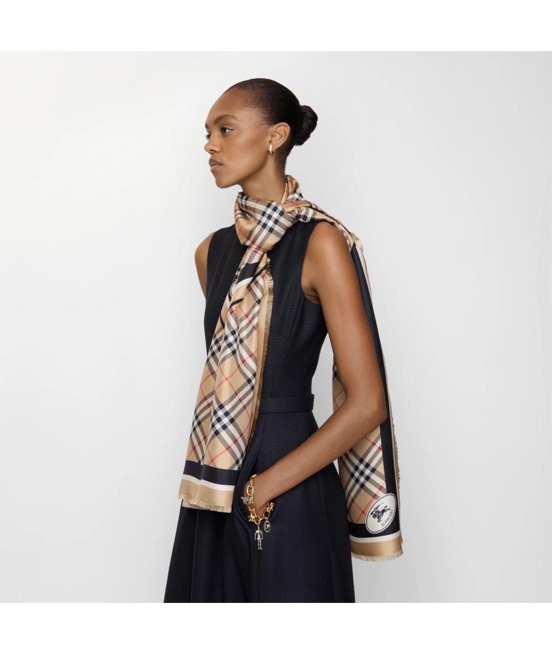 BURBERRY Бежевый шелковый шарф, фото 5