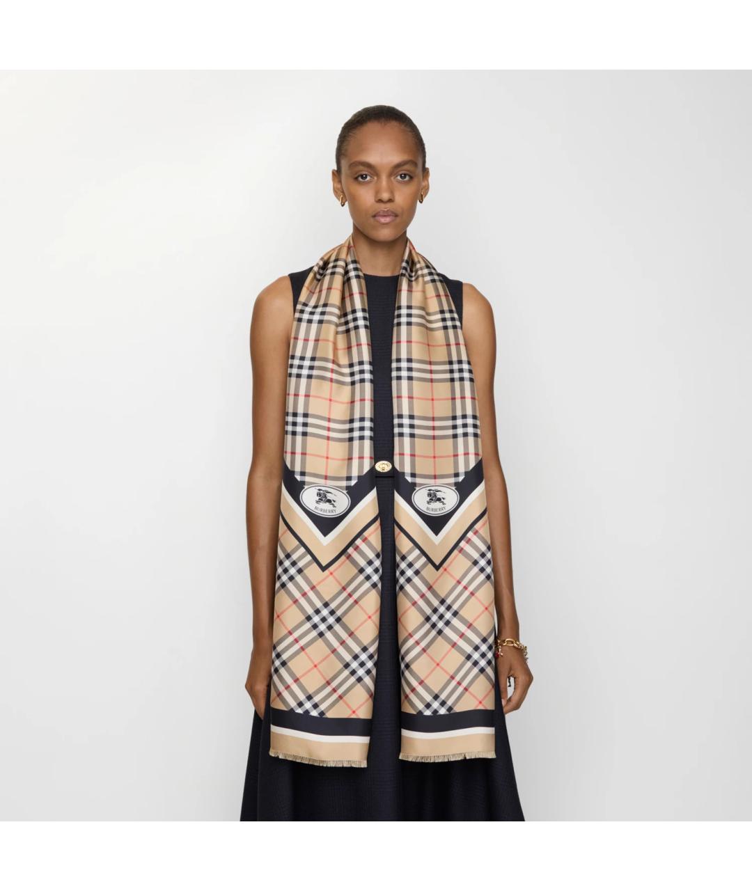 BURBERRY Бежевый шелковый шарф, фото 3