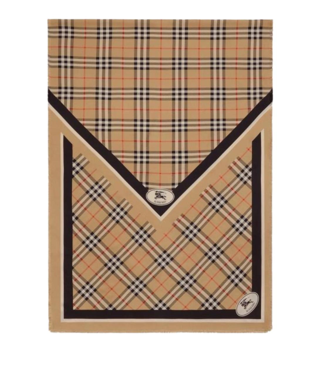 BURBERRY Бежевый шелковый шарф, фото 1