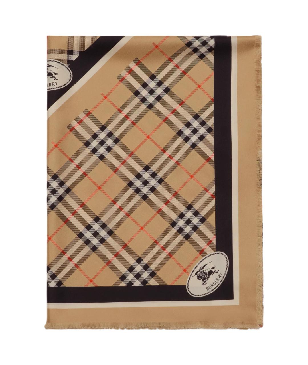 BURBERRY Бежевый шелковый шарф, фото 2