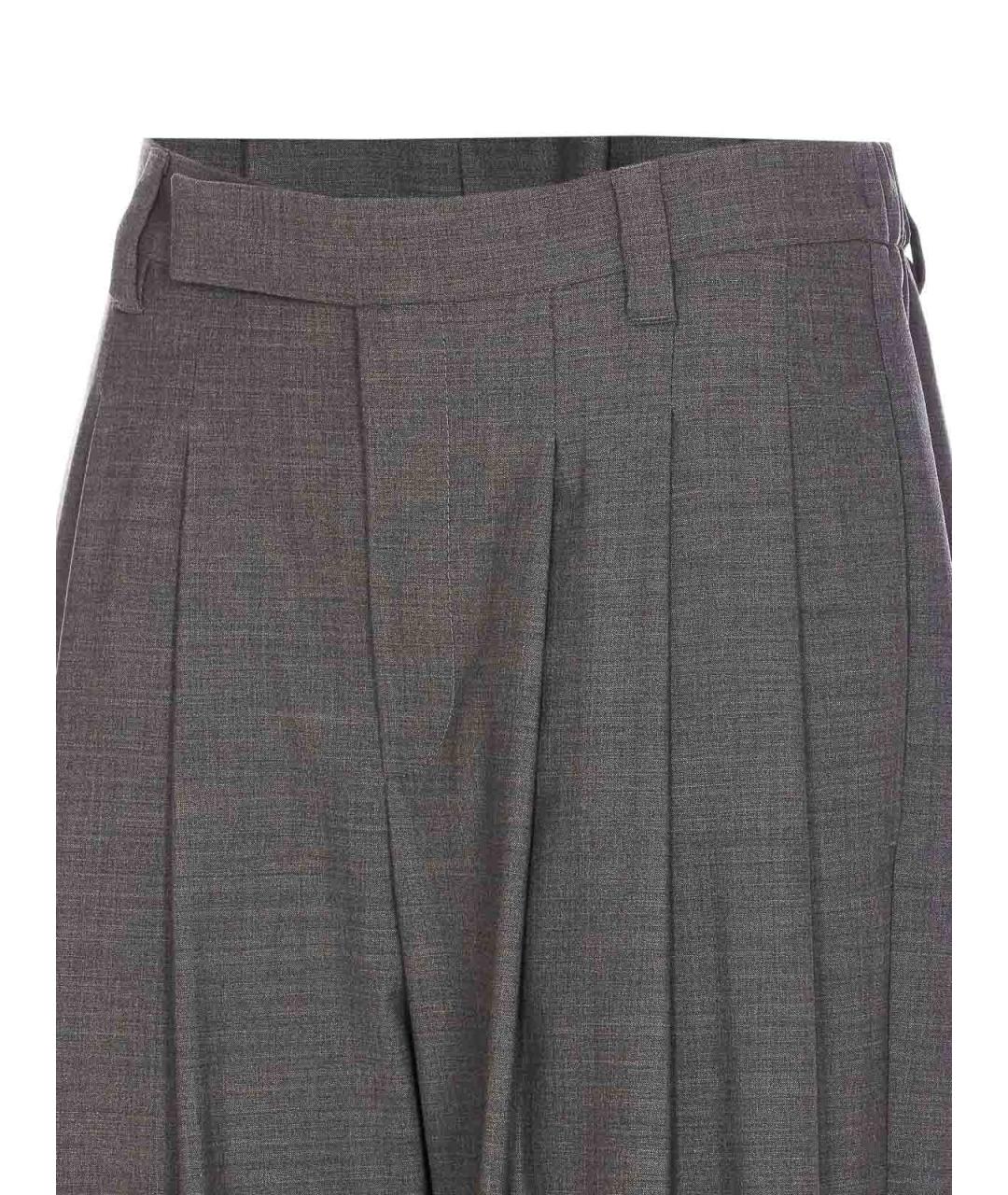 BRUNELLO CUCINELLI Серые шерстяные брюки широкие, фото 4