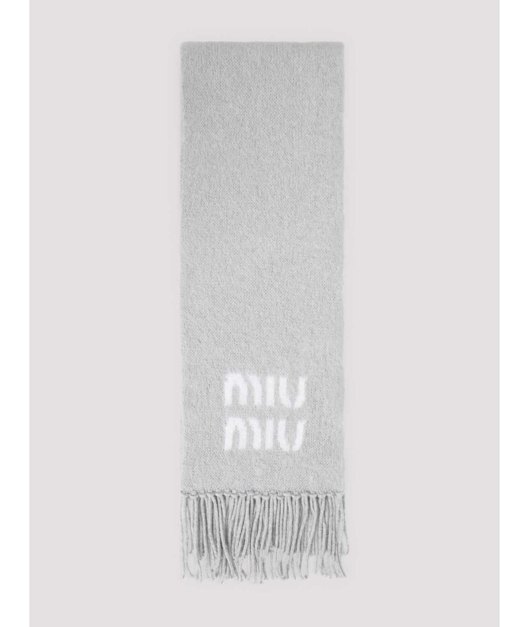 MIU MIU Серый шерстяной шарф, фото 3