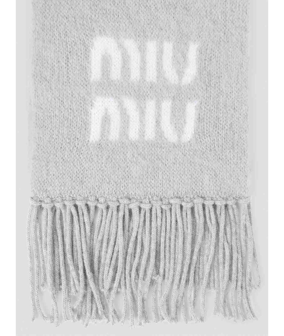 MIU MIU Серый шерстяной шарф, фото 2