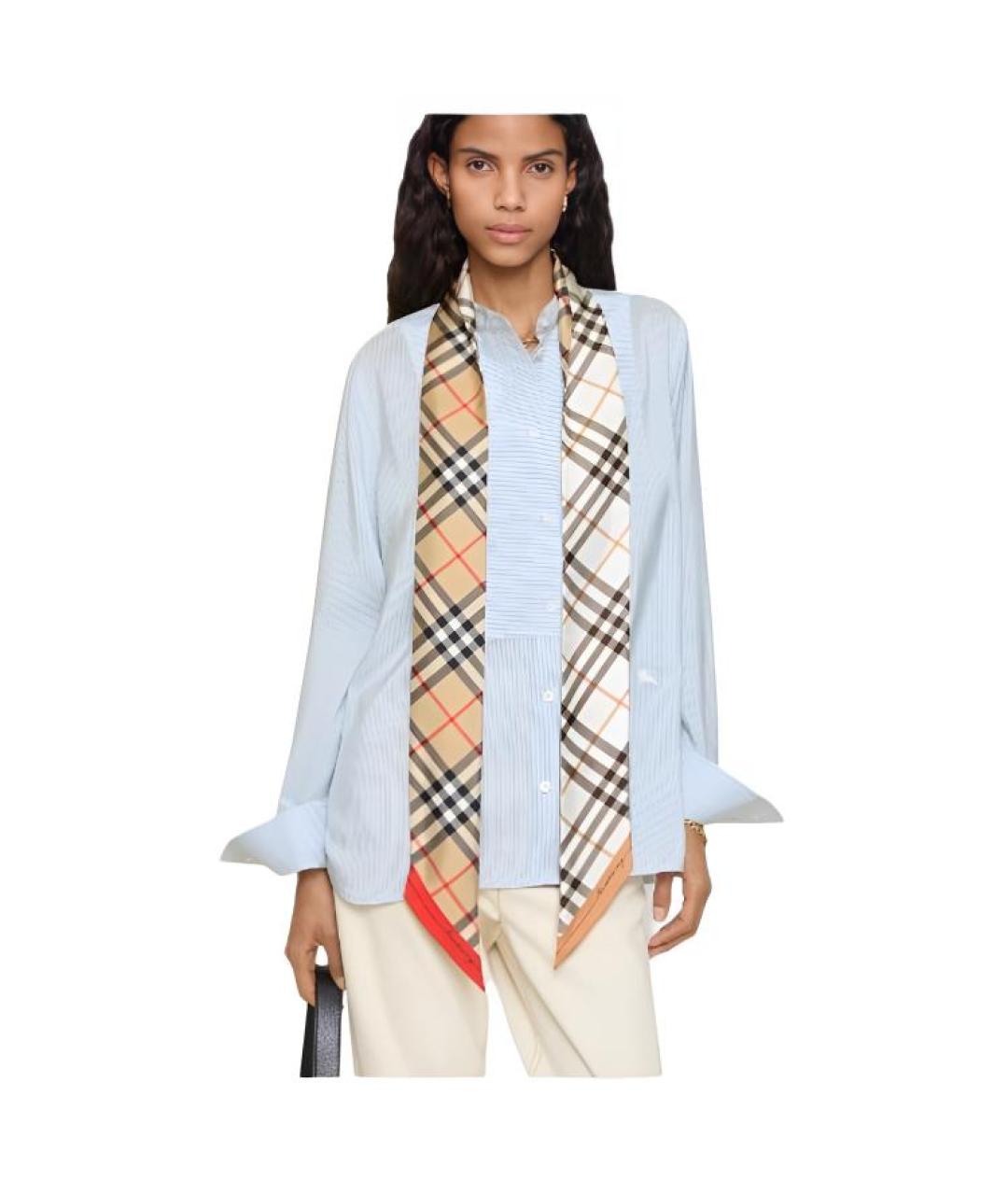 BURBERRY Бежевый шелковый шарф, фото 2
