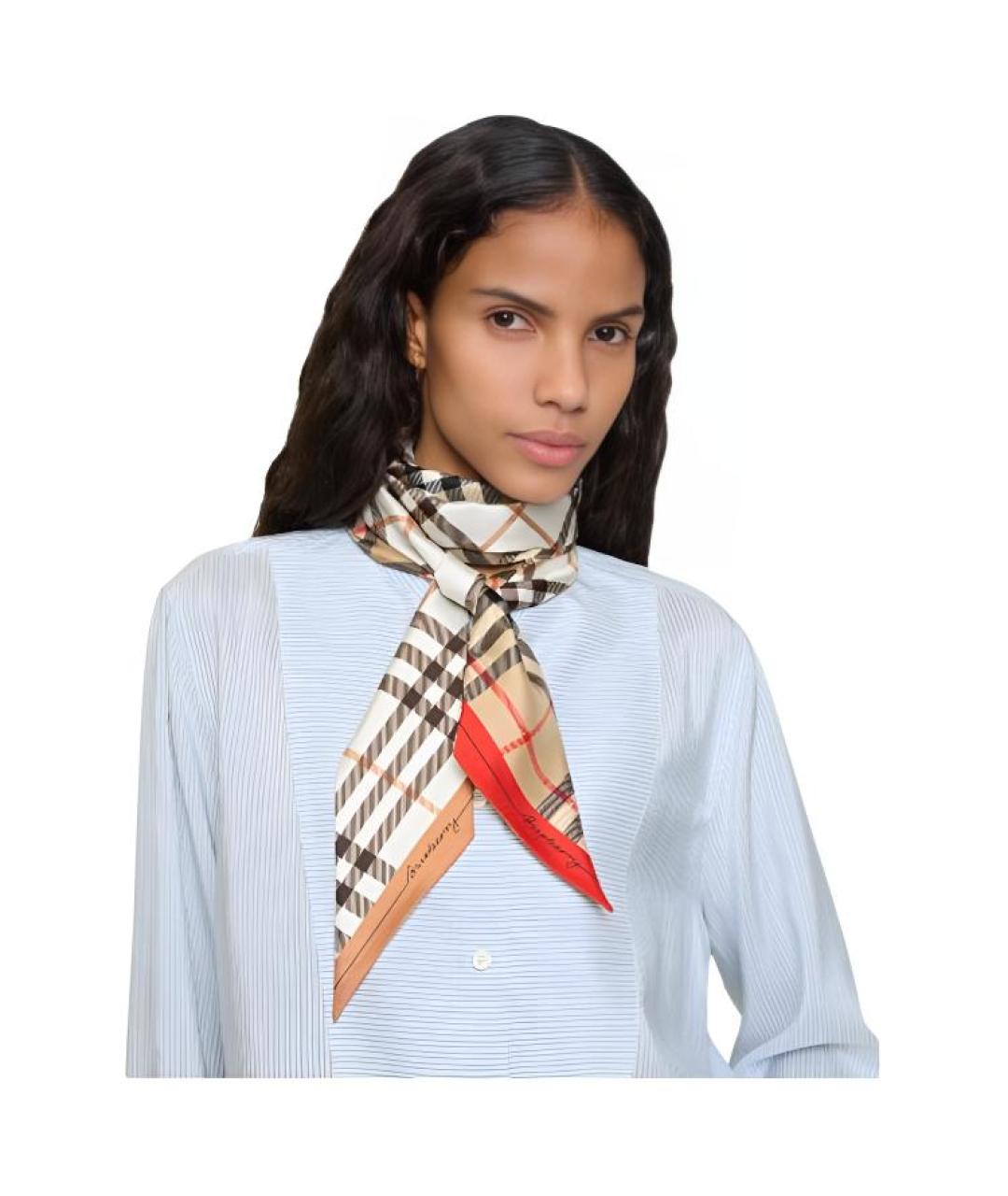 BURBERRY Бежевый шелковый шарф, фото 3