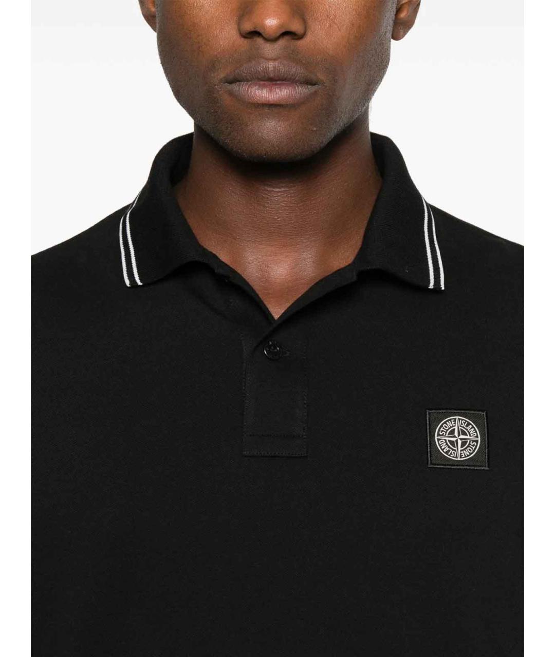 STONE ISLAND Черное хлопковое поло с длинным рукавом, фото 3
