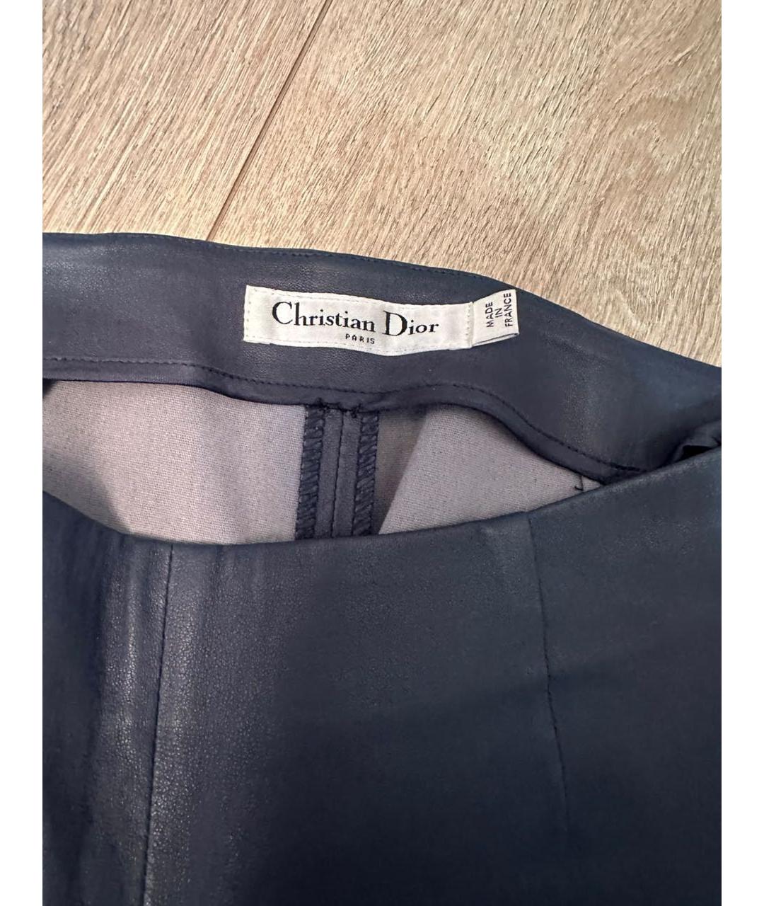 CHRISTIAN DIOR Темно-синие кожаные брюки узкие, фото 2