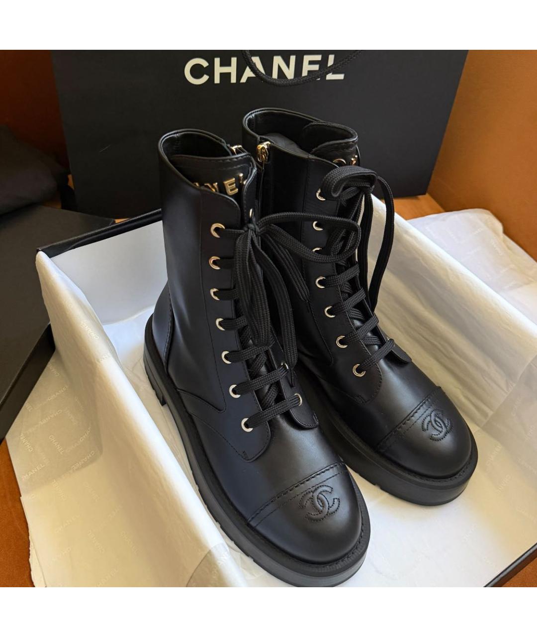 CHANEL Черные кожаные ботинки, фото 3