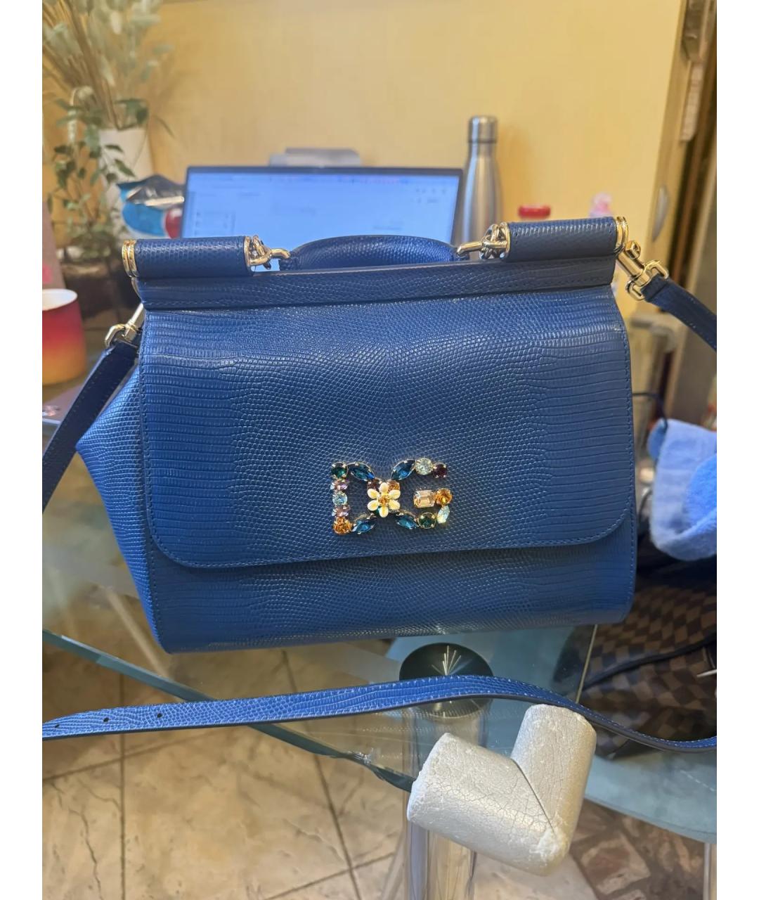 DOLCE&GABBANA Синяя кожаная сумка с короткими ручками, фото 3