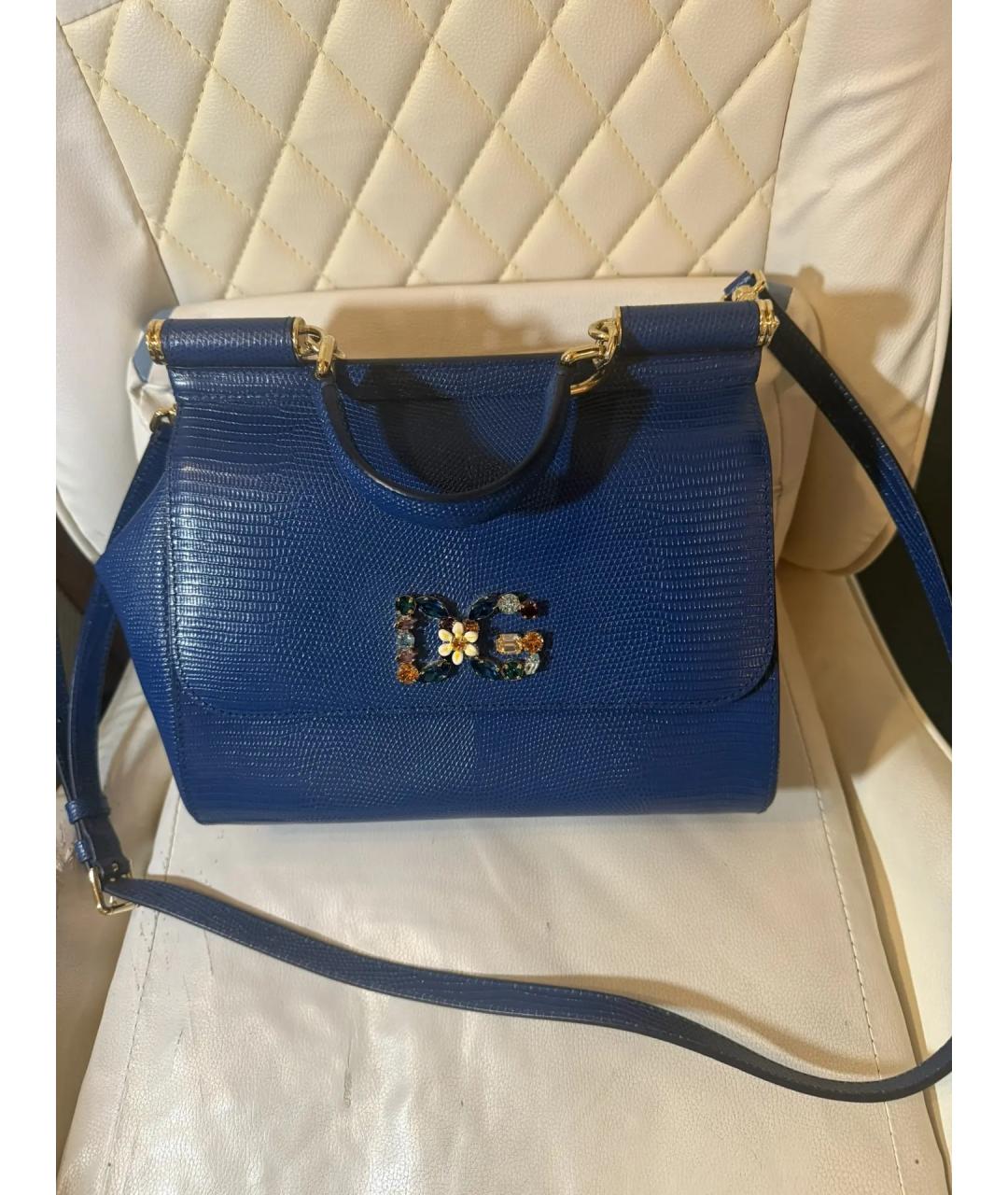 DOLCE&GABBANA Синяя кожаная сумка с короткими ручками, фото 2