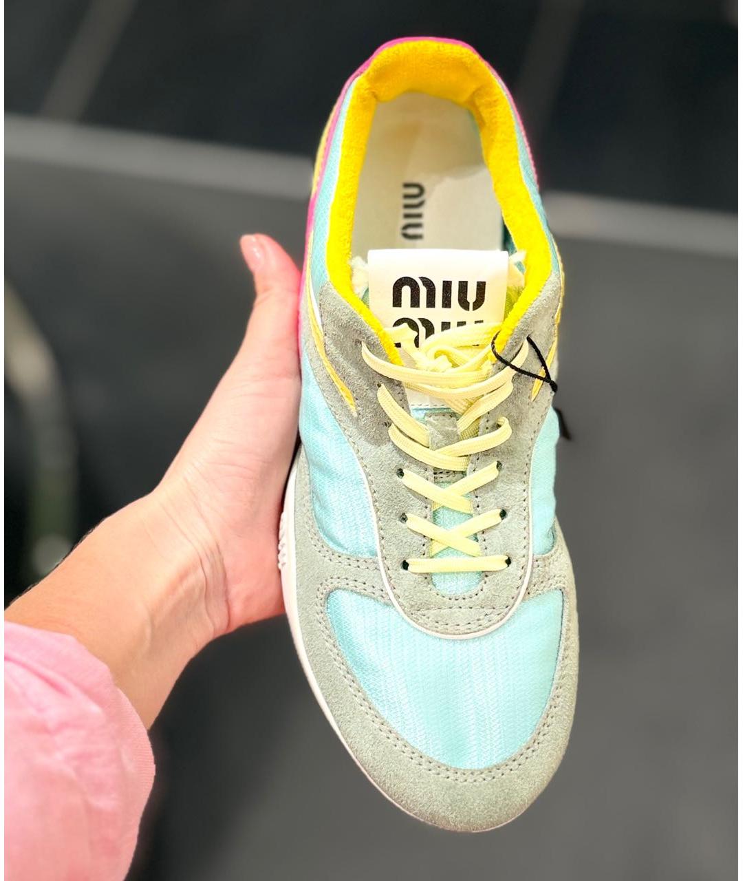 MIU MIU Бирюзовые текстильные кроссовки, фото 2