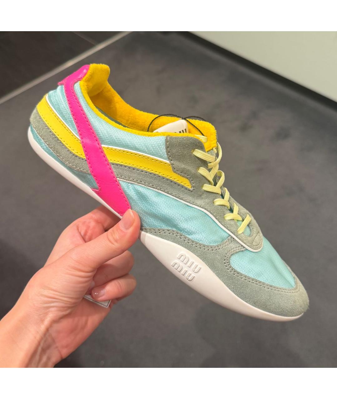 MIU MIU Бирюзовые текстильные кроссовки, фото 4