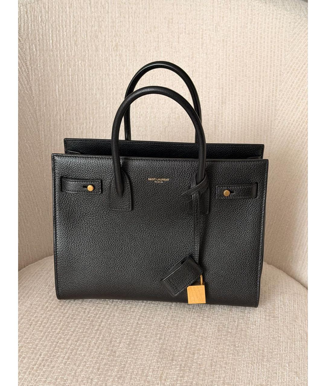 SAINT LAURENT Черная кожаная сумка тоут, фото 6