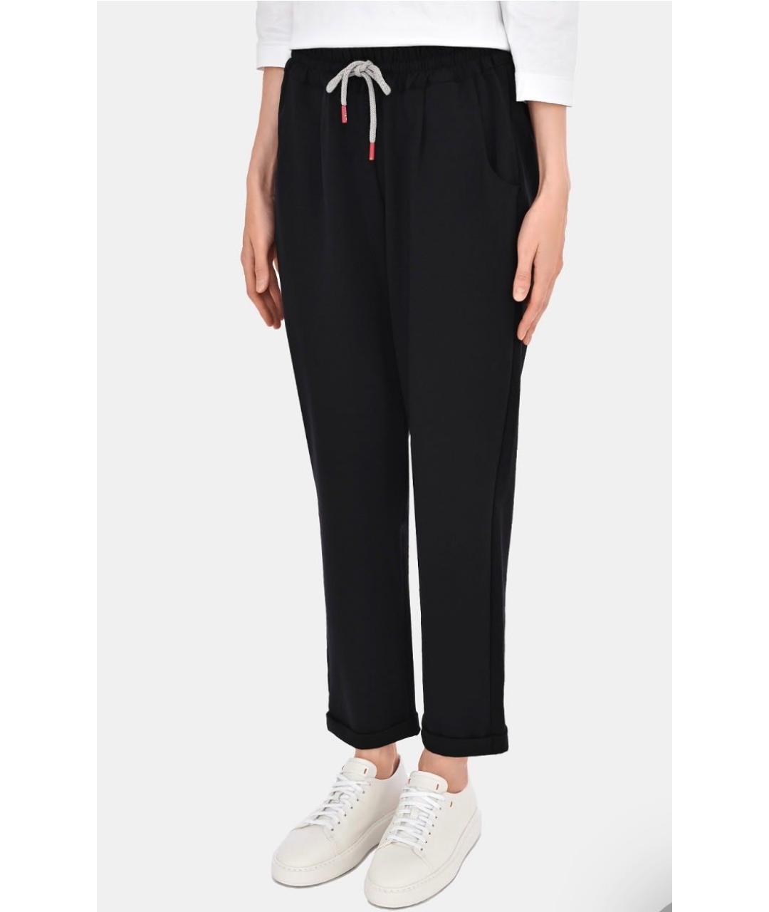 KITON Черные хлопко-эластановые прямые брюки, фото 8