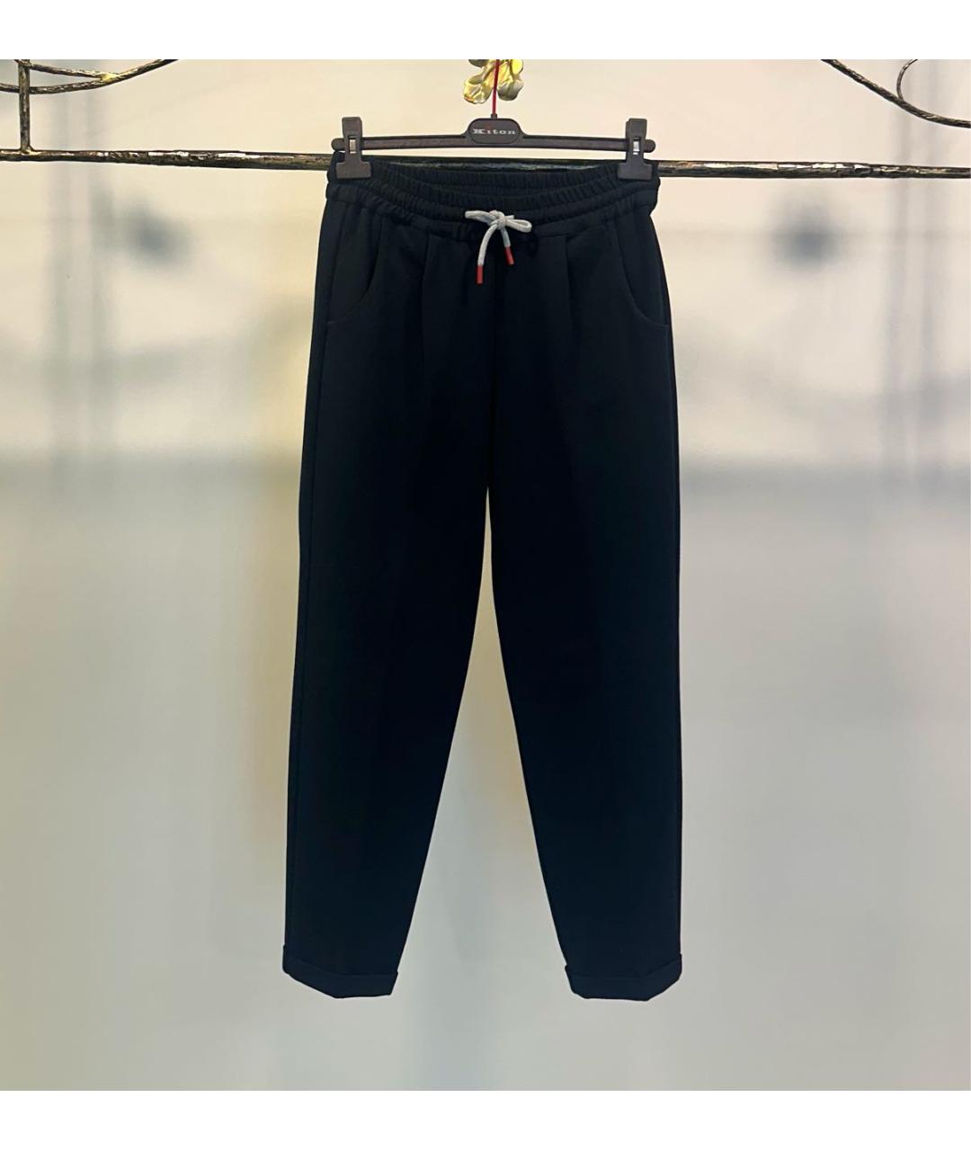 KITON Черные хлопко-эластановые прямые брюки, фото 9