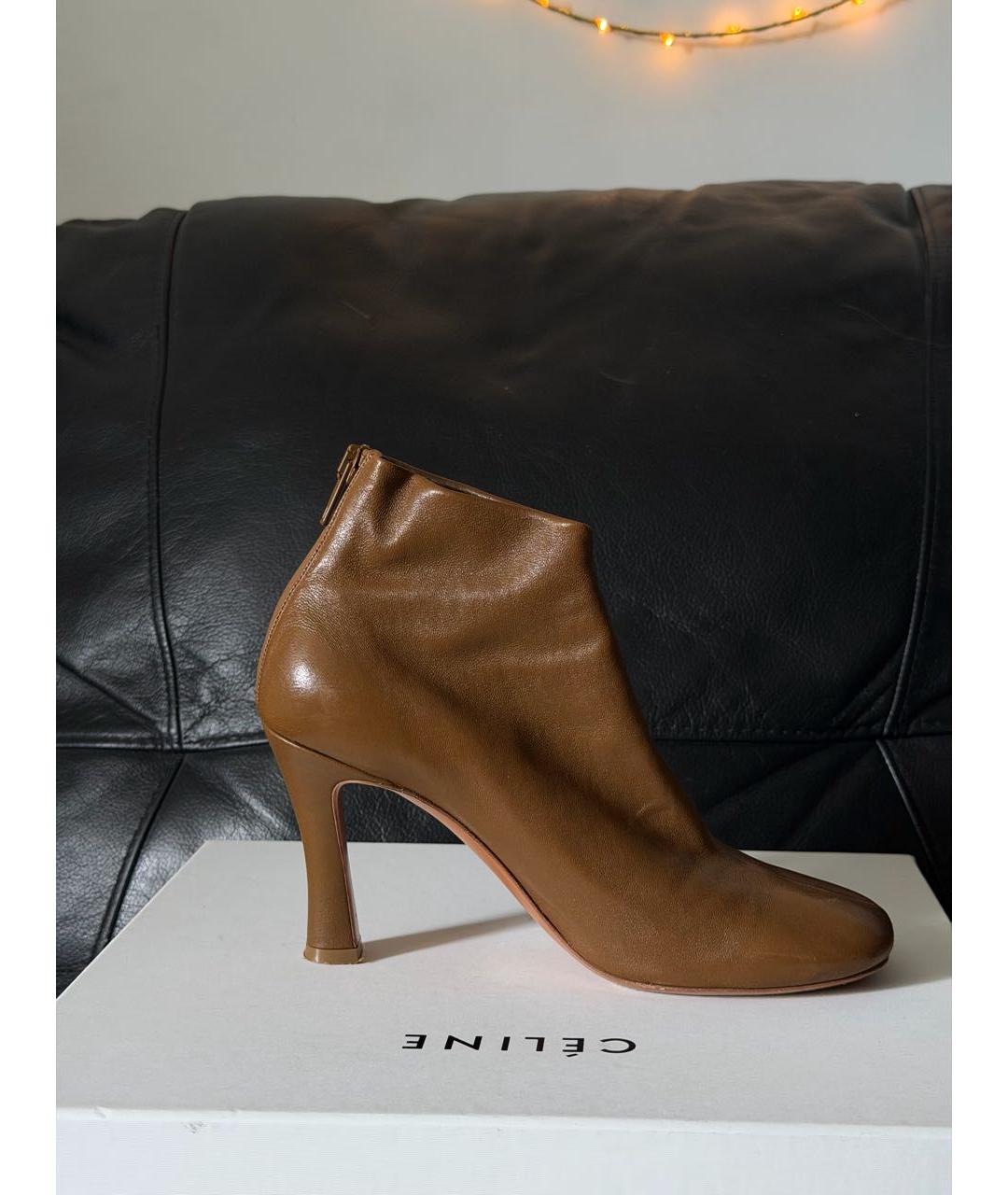 CELINE Коричневые кожаные ботильоны, фото 9